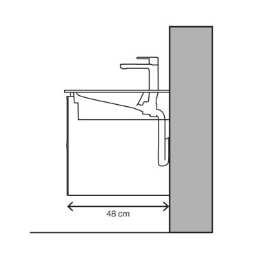 Izlietne ar 48 cm dziļumu un horizontālo noteci