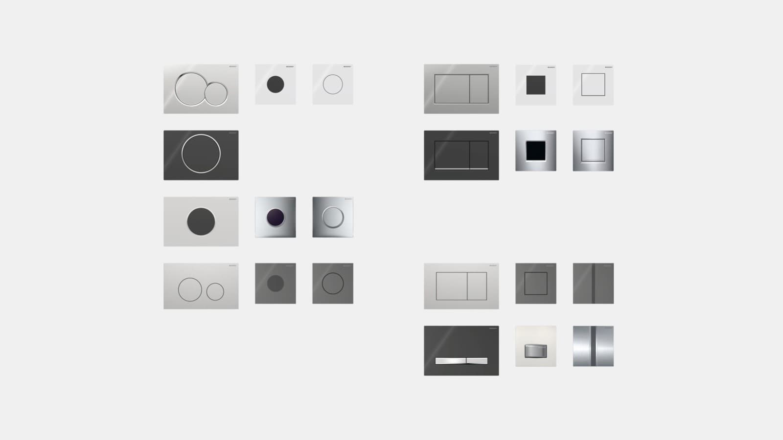 Geberit izpildmehānisma plāksnes un skalošanas vadības ierīces un pārklājuma plāksnes Geberit izpildmehānisma plāksnes un skalošanas vadības ierīces un pārklājuma plāksnes