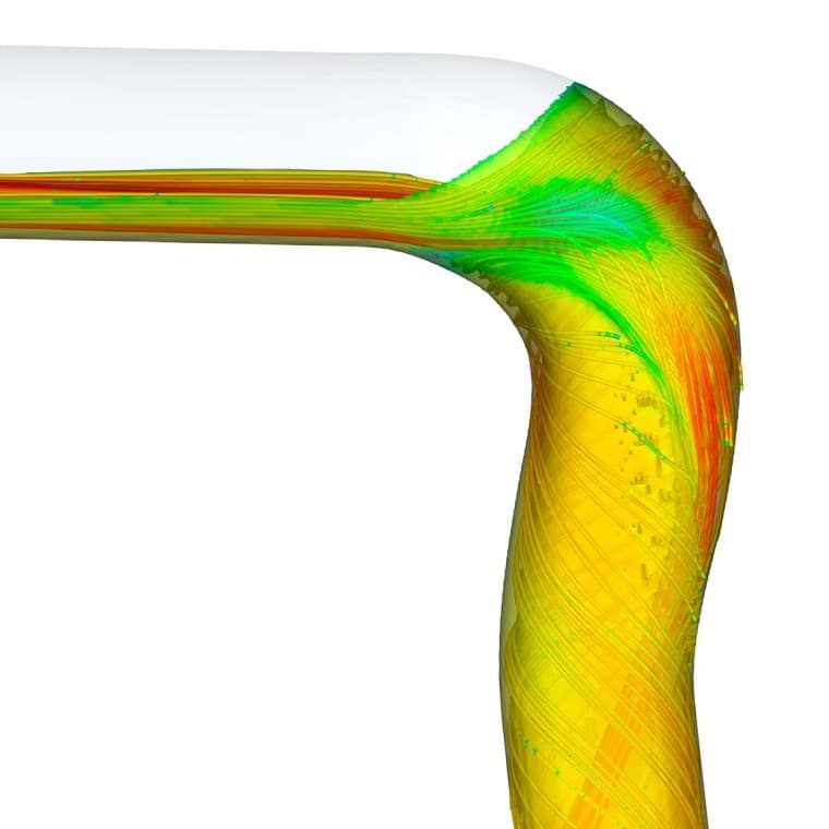 Plūsmas simulācija ar Geberit SuperTube BackFlip līkumu Plūsmas simulācija ar Geberit SuperTube BackFlip līkumu