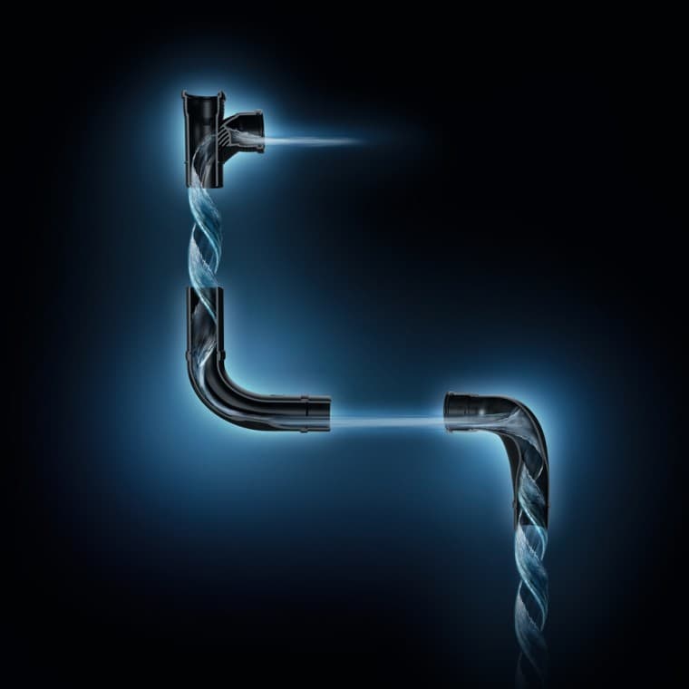 Hidrauliski optimizēta ūdens plūsma ar Geberit SuperTube veidgabaliem. Hidrauliski optimizēta ūdens plūsma ar Geberit SuperTube veidgabaliem.