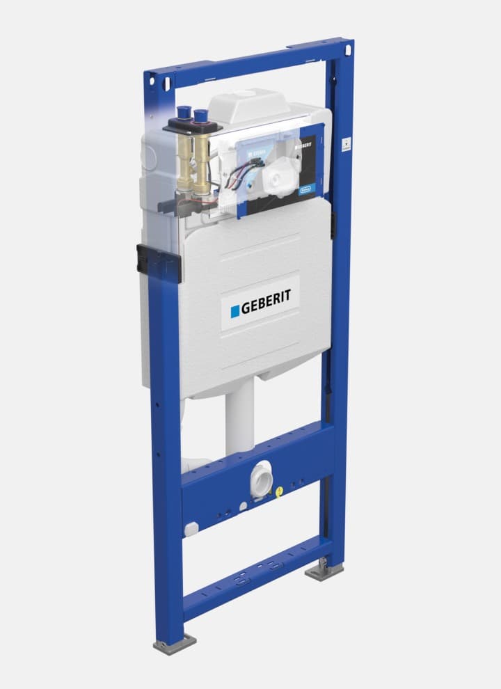 Geberit sanitārā skalošana integrēta zemapmetuma skalojamā kastē Geberit sanitārā skalošana integrēta zemapmetuma skalojamā kastē