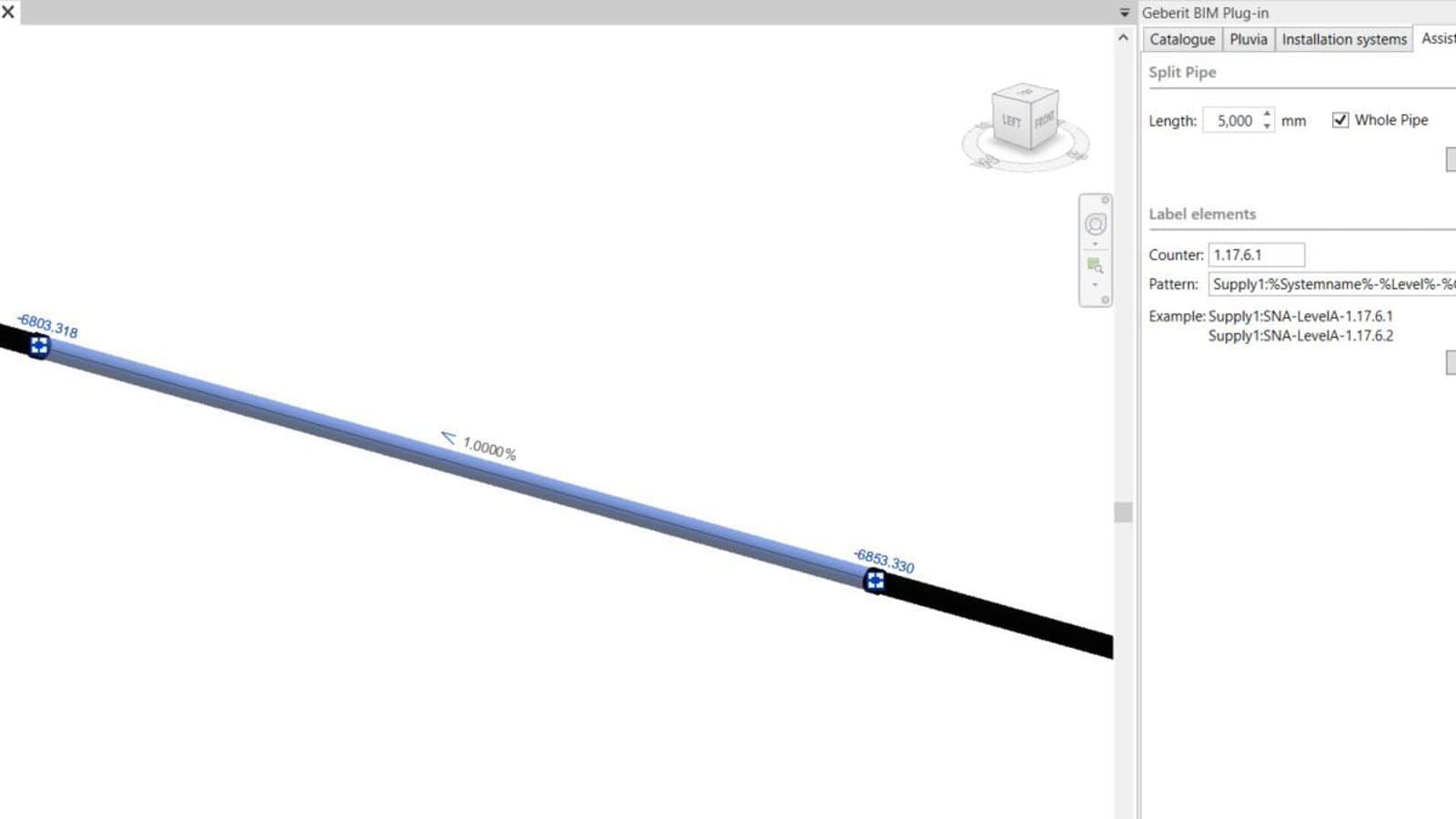 Cauruļvada segmentēšana pieejamajos garumos Geberit BIM spraudnī Cauruļvada segmentēšana pieejamajos garumos Geberit BIM spraudnī